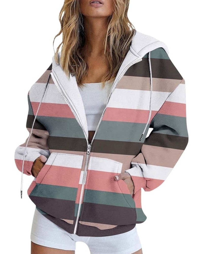 Women Full Zip Up Hoodies Long Sleeve Drawstring Oversized Coat 90s Goth Y2K Streetwear with Pockets B-multicolor $10.10 Jackets