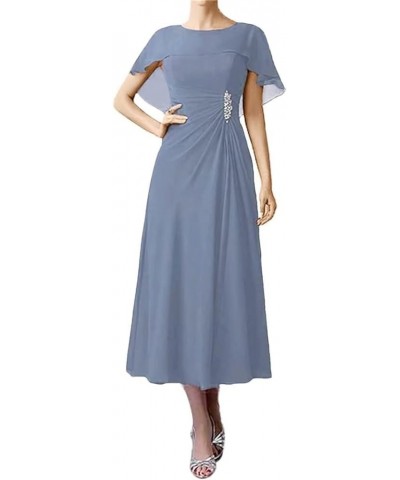 Bat Sleeve Mother of The Bride Dresses for Wedding Tea Length Formal Evening Gown Chiffon Wedding Guest Dress Dusty Blue $35....