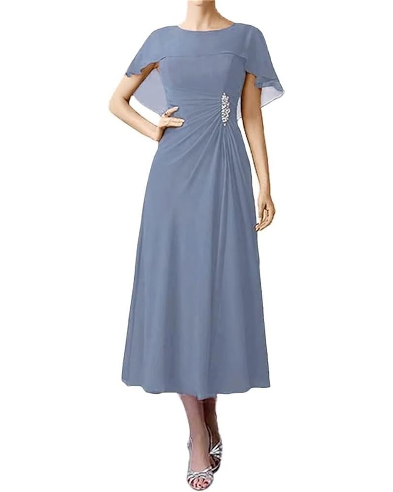 Bat Sleeve Mother of The Bride Dresses for Wedding Tea Length Formal Evening Gown Chiffon Wedding Guest Dress Dusty Blue $35....