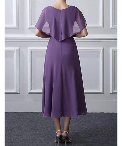 Bat Sleeve Mother of The Bride Dresses for Wedding Tea Length Formal Evening Gown Chiffon Wedding Guest Dress Dusty Blue $35....