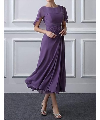 Bat Sleeve Mother of The Bride Dresses for Wedding Tea Length Formal Evening Gown Chiffon Wedding Guest Dress Dusty Blue $35....