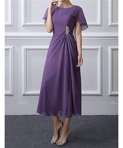 Bat Sleeve Mother of The Bride Dresses for Wedding Tea Length Formal Evening Gown Chiffon Wedding Guest Dress Dusty Blue $35....