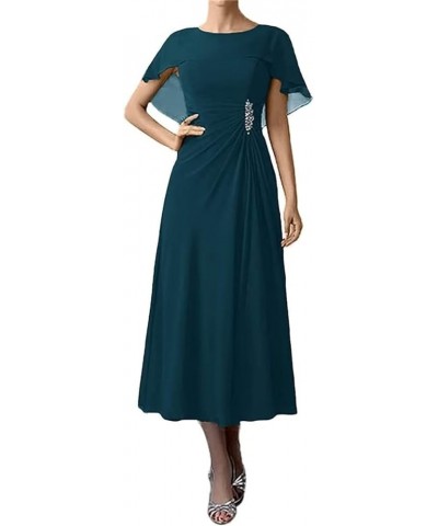 Bat Sleeve Mother of The Bride Dresses for Wedding Tea Length Formal Evening Gown Chiffon Wedding Guest Dress Dusty Blue $35....