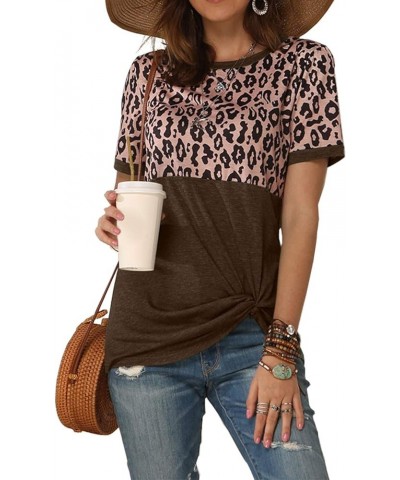 Womens Short/Long Sleeve Round Neck Leopard Color Block Side Twist Cute Blouse Tunic Top T Shirt Coffee2 $14.74 Tops