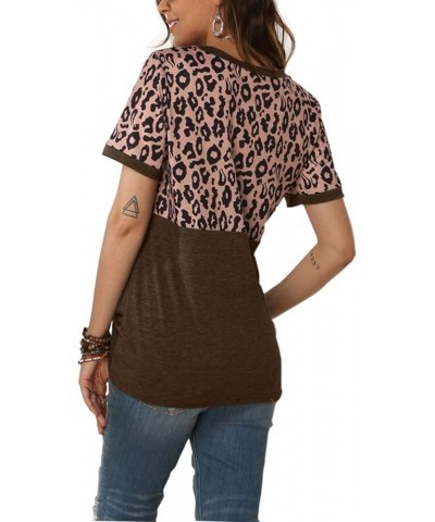 Womens Short/Long Sleeve Round Neck Leopard Color Block Side Twist Cute Blouse Tunic Top T Shirt Coffee2 $14.74 Tops