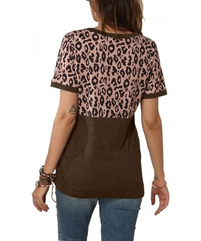 Womens Short/Long Sleeve Round Neck Leopard Color Block Side Twist Cute Blouse Tunic Top T Shirt Coffee2 $14.74 Tops