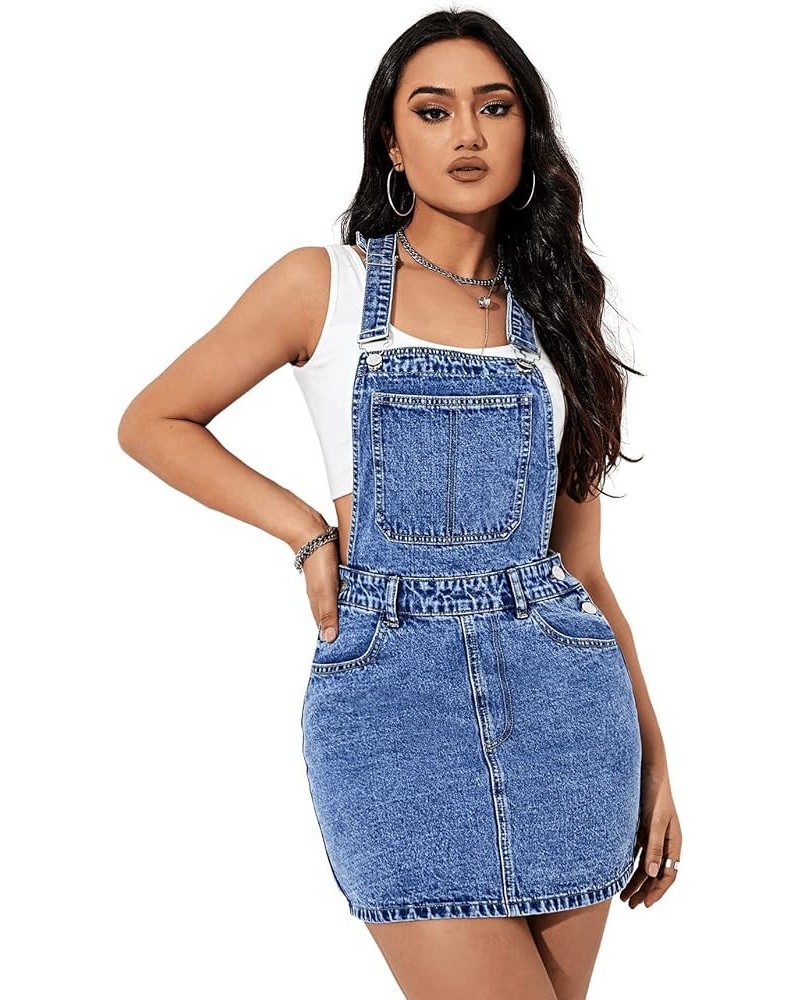 Women's Distressed Adjustable Strap Denim Overall Dress Solid Blue $27.77 Overalls