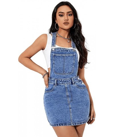 Women's Distressed Adjustable Strap Denim Overall Dress Solid Blue $27.77 Overalls