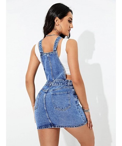 Women's Distressed Adjustable Strap Denim Overall Dress Solid Blue $27.77 Overalls