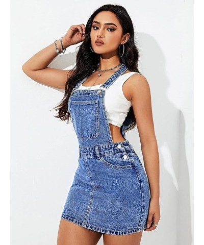 Women's Distressed Adjustable Strap Denim Overall Dress Solid Blue $27.77 Overalls