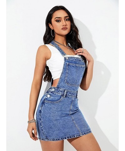 Women's Distressed Adjustable Strap Denim Overall Dress Solid Blue $27.77 Overalls