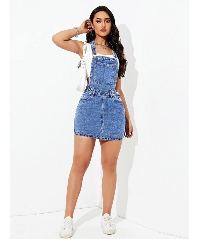 Women's Distressed Adjustable Strap Denim Overall Dress Solid Blue $27.77 Overalls