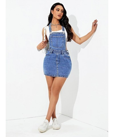 Women's Distressed Adjustable Strap Denim Overall Dress Solid Blue $27.77 Overalls