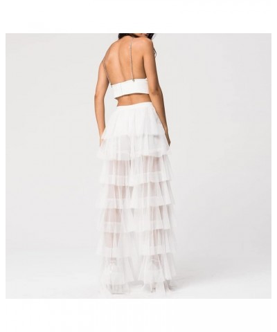 Women's Long Tiered Ruffled Tulle Pants Sheer Mesh Evening Party Layered Pants White $35.70 Pants