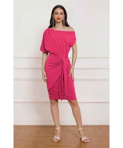 Women's Sequin Sparkly Glitter Party Club Dress One Shoulder Ruched Cocktail Bodycon Dress Solid Rose Red $31.68 Dresses