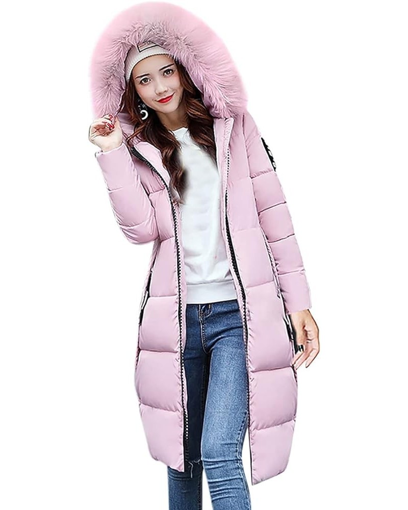 Women Thicken Puffer Coat Fashion Winter Coat Slim Fit Long Warm Overcoat Jacket Fur Hooded Zip up Puffer down Coat Pink $21....