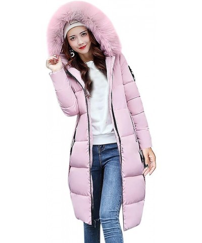 Women Thicken Puffer Coat Fashion Winter Coat Slim Fit Long Warm Overcoat Jacket Fur Hooded Zip up Puffer down Coat Pink $21....