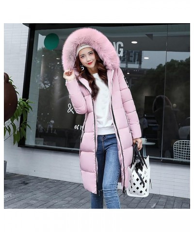 Women Thicken Puffer Coat Fashion Winter Coat Slim Fit Long Warm Overcoat Jacket Fur Hooded Zip up Puffer down Coat Pink $21....