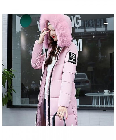 Women Thicken Puffer Coat Fashion Winter Coat Slim Fit Long Warm Overcoat Jacket Fur Hooded Zip up Puffer down Coat Pink $21....