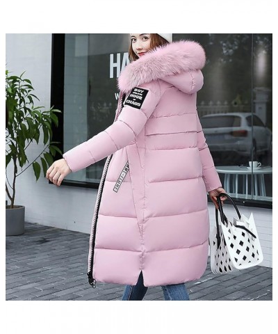 Women Thicken Puffer Coat Fashion Winter Coat Slim Fit Long Warm Overcoat Jacket Fur Hooded Zip up Puffer down Coat Pink $21....