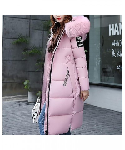 Women Thicken Puffer Coat Fashion Winter Coat Slim Fit Long Warm Overcoat Jacket Fur Hooded Zip up Puffer down Coat Pink $21....