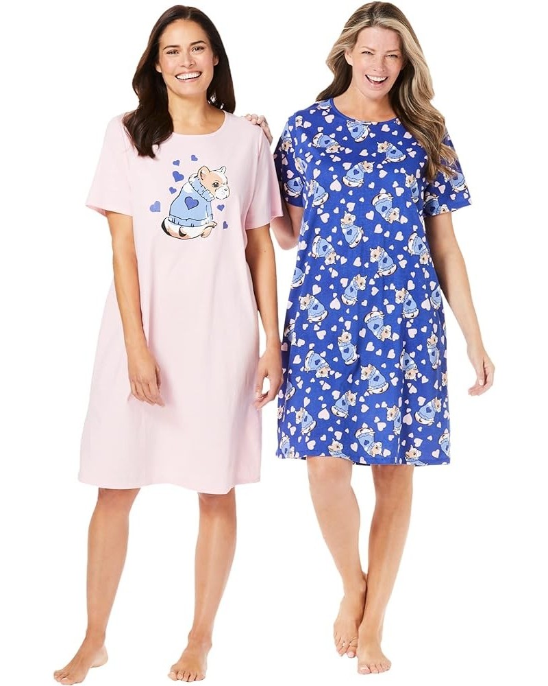 Women's Plus Size 2-Pack Short-Sleeve Sleepshirt Nightgown Pink Dog Love $18.19 Others