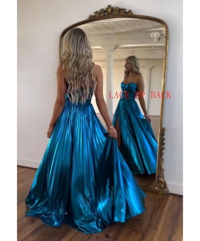 Sparkly Metallic Prom Dresses with Slit A Line Keyhole Satin Long Prom Ball Gowns for Women Emerald Green $26.00 Dresses