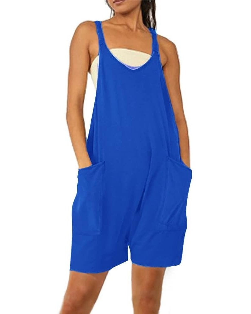 Womens Spaghetti Strap Overalls Summer Jumpsuits Sleeveless Stretchy Harem Shorts Romper Blue $13.16 Rompers