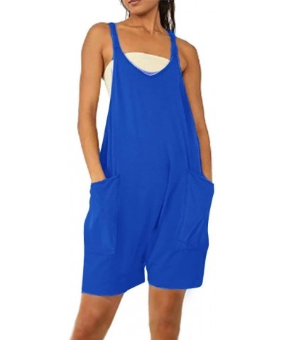 Womens Spaghetti Strap Overalls Summer Jumpsuits Sleeveless Stretchy Harem Shorts Romper Blue $13.16 Rompers