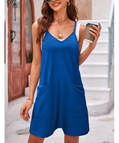 Womens Spaghetti Strap Overalls Summer Jumpsuits Sleeveless Stretchy Harem Shorts Romper Blue $13.16 Rompers