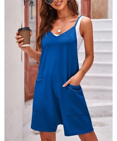 Womens Spaghetti Strap Overalls Summer Jumpsuits Sleeveless Stretchy Harem Shorts Romper Blue $13.16 Rompers