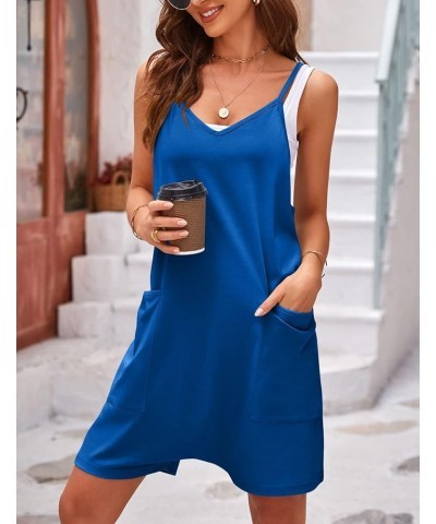 Womens Spaghetti Strap Overalls Summer Jumpsuits Sleeveless Stretchy Harem Shorts Romper Blue $13.16 Rompers