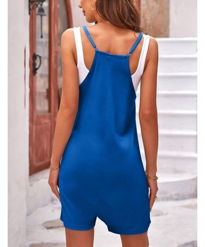 Womens Spaghetti Strap Overalls Summer Jumpsuits Sleeveless Stretchy Harem Shorts Romper Blue $13.16 Rompers