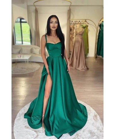 Spaghetti Straps Prom Dresses Long for Women A-Line Satin Formal Ball Gown with Slit Lilac $26.65 Dresses