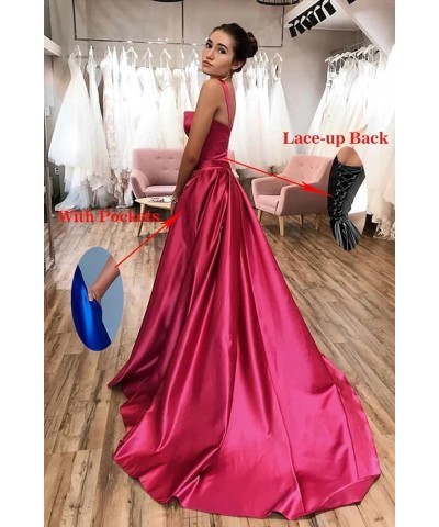 Spaghetti Straps Prom Dresses Long for Women A-Line Satin Formal Ball Gown with Slit Lilac $26.65 Dresses