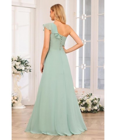 Chiffon One Shoulder Bridesmaid Dress with Slit Pleated Ruffles Long A Line Formal Prom Dress for Women AD001 Taupe $26.95 Dr...