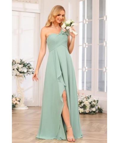 Chiffon One Shoulder Bridesmaid Dress with Slit Pleated Ruffles Long A Line Formal Prom Dress for Women AD001 Taupe $26.95 Dr...