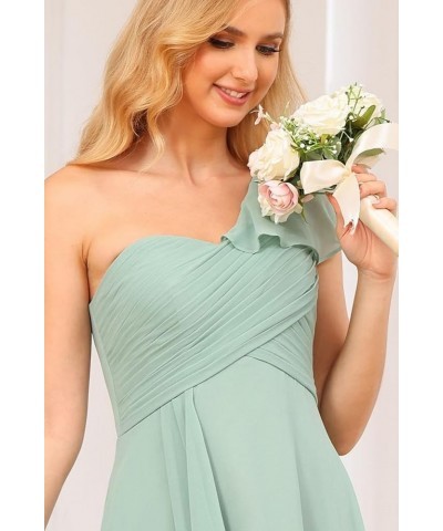 Chiffon One Shoulder Bridesmaid Dress with Slit Pleated Ruffles Long A Line Formal Prom Dress for Women AD001 Taupe $26.95 Dr...