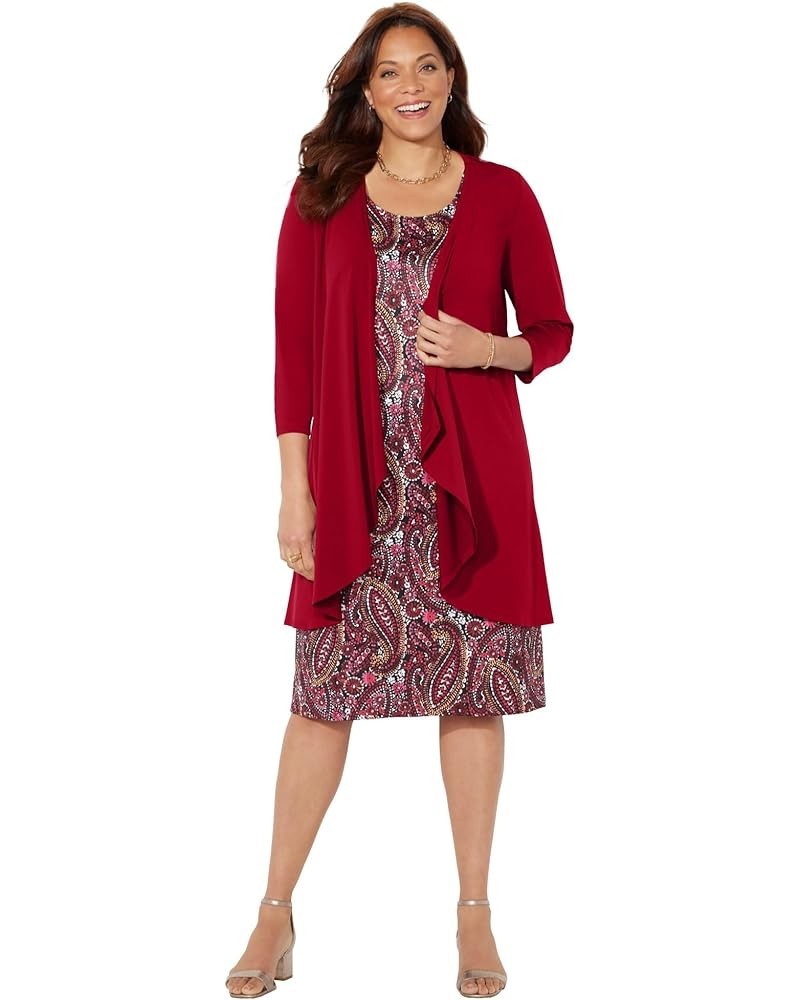 Women's Plus Size Soft Knit Jacket Dress - 3X, Black Floral Petals XX-Large Plus Rich Burgundy Watercolor Paisley $30.25 Dresses