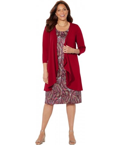 Women's Plus Size Soft Knit Jacket Dress - 3X, Black Floral Petals XX-Large Plus Rich Burgundy Watercolor Paisley $30.25 Dresses