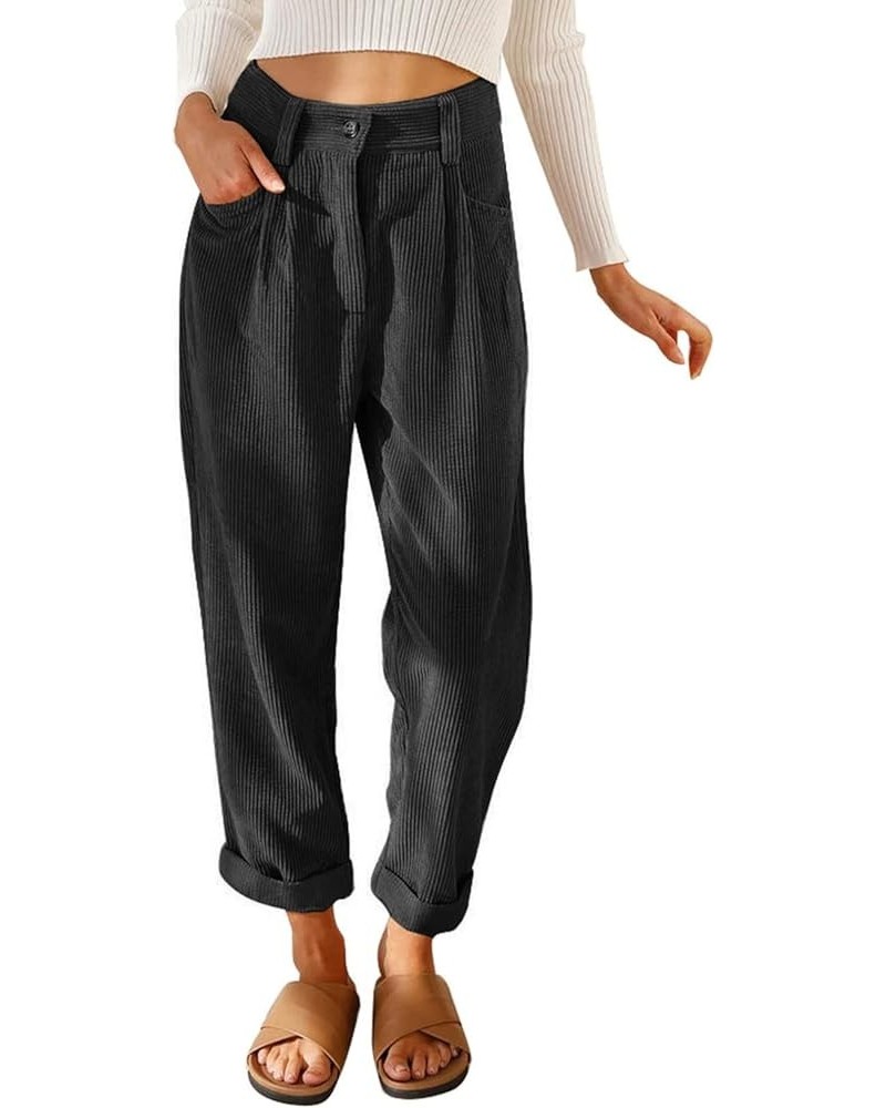 Womens Casual High Waisted Corduroy Straight Leg Pants Loose Comfy Trousers with Pockets Black $23.09 Pants