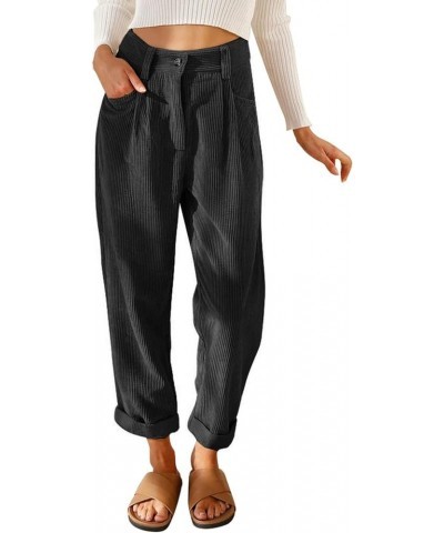 Womens Casual High Waisted Corduroy Straight Leg Pants Loose Comfy Trousers with Pockets Black $23.09 Pants