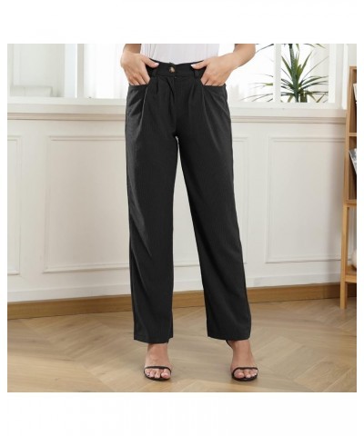 Womens Casual High Waisted Corduroy Straight Leg Pants Loose Comfy Trousers with Pockets Black $23.09 Pants