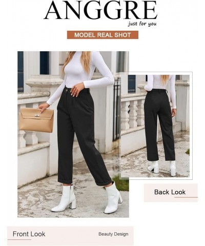 Womens Casual High Waisted Corduroy Straight Leg Pants Loose Comfy Trousers with Pockets Black $23.09 Pants