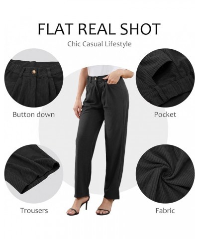 Womens Casual High Waisted Corduroy Straight Leg Pants Loose Comfy Trousers with Pockets Black $23.09 Pants