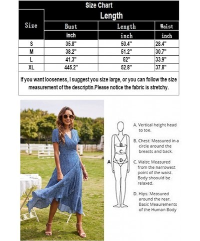 Women's Summer Casual V Neck Bohemian Dress Short Sleeve Beach Long Dresses Blue $14.74 Dresses