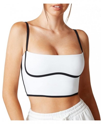 Sleeveless Spaghetti Strap Padded Sports Bra Tank Tops Square Neck Double Layer Workout Fitness Basic Crop Tops White $16.34 ...