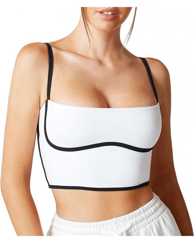 Sleeveless Spaghetti Strap Padded Sports Bra Tank Tops Square Neck Double Layer Workout Fitness Basic Crop Tops White $16.34 ...