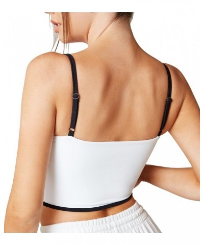 Sleeveless Spaghetti Strap Padded Sports Bra Tank Tops Square Neck Double Layer Workout Fitness Basic Crop Tops White $16.34 ...