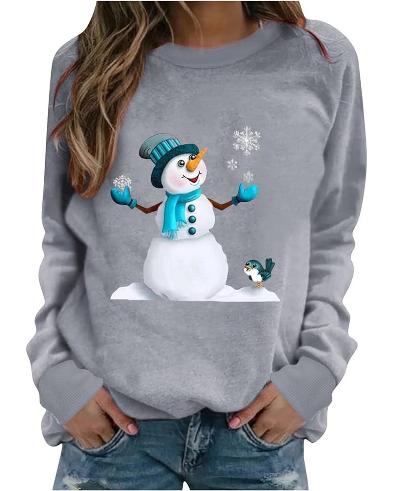 Christmas Women Tops Cute Reindeer Print Casual Loose Long Sleeve Crewneck Sweaters Sweatshirt Holiday Pullover Tops 05bgray ...